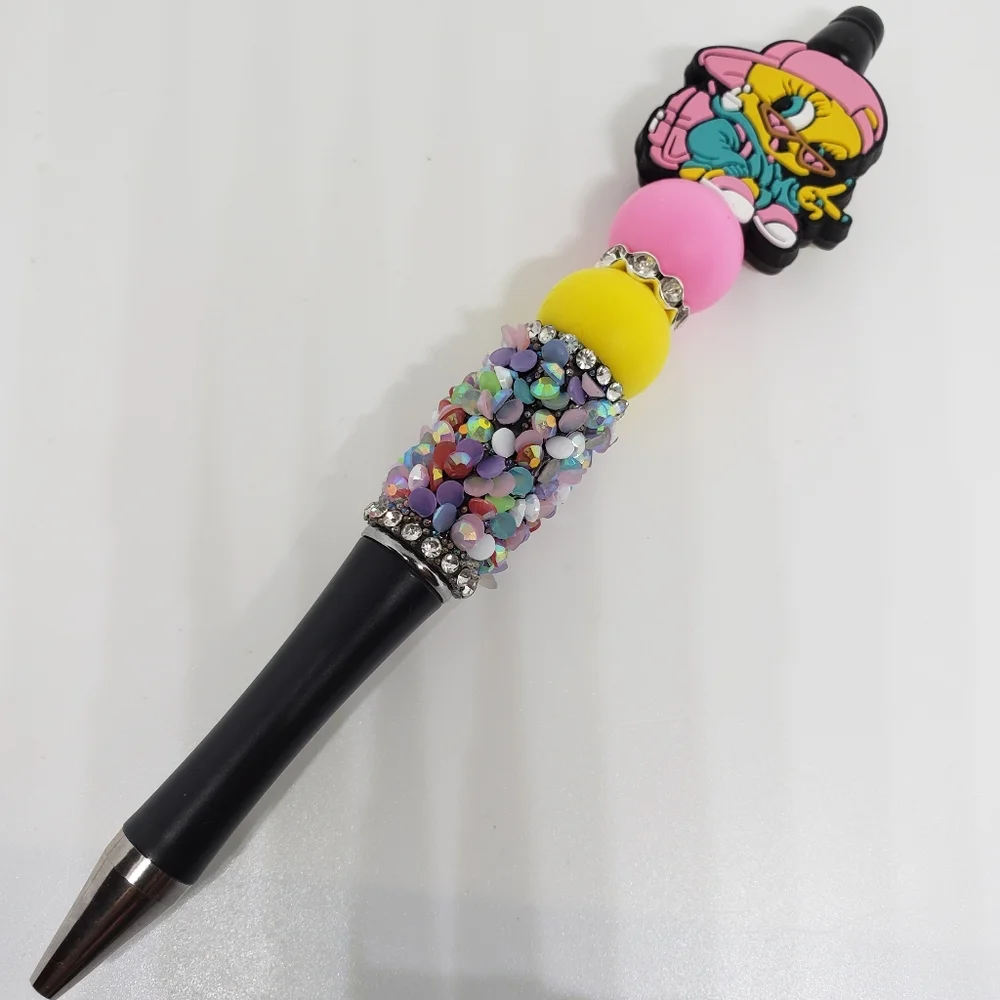 Handmade Rhinestone Cool Tweety Bird Beaded Silicone Focal Bead Pen